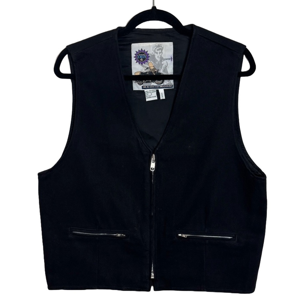 Vintage Umen Black Biker Vest Pockets Motorcycle Riders 90s sz S